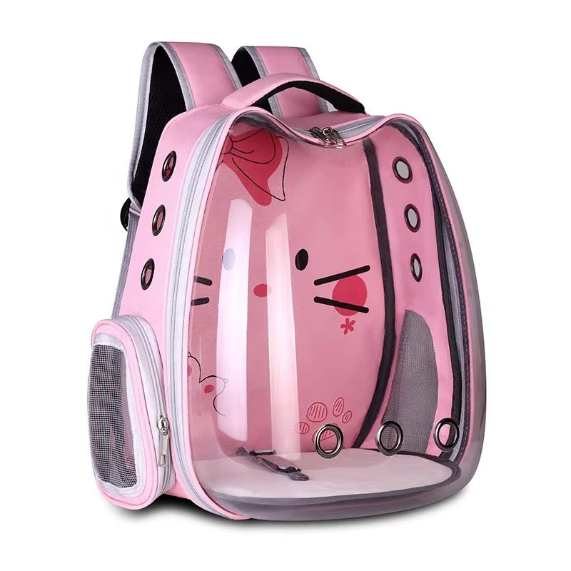 Cute Print Cat Backpack - Transparent Capsule Airline-Approved Bubble Pet Travel Carrier for Small Dogs & Cats