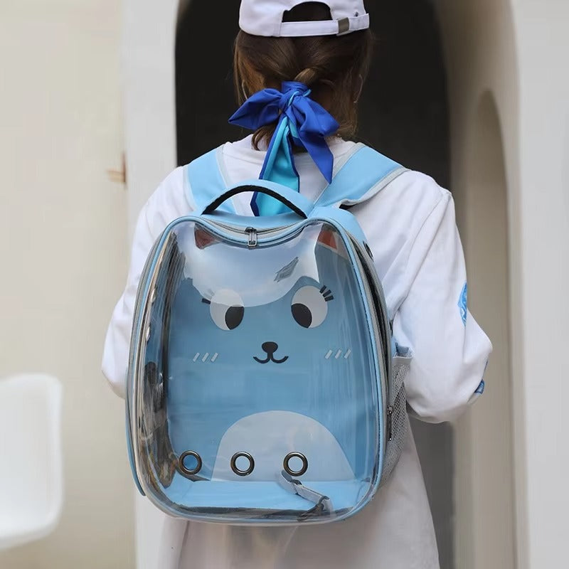 Cute Print Cat Backpack - Transparent Capsule Airline-Approved Bubble Pet Travel Carrier for Small Dogs & Cats