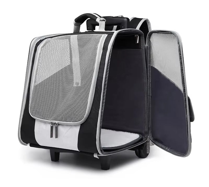 Travel Pet Rolling Trolley Backpack - Waterproof Dog Carrier with Wheels for Cats & Puppies