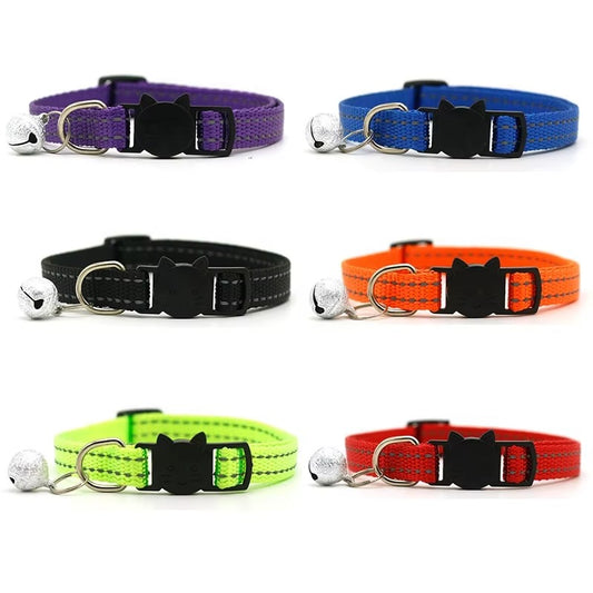 Personalized Reflective Pet Collar with Safe Buckle & Bell - Nylon Cat Collar