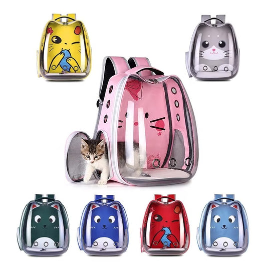 Cute Print Cat Backpack - Transparent Capsule Airline-Approved Bubble Pet Travel Carrier for Small Dogs & Cats