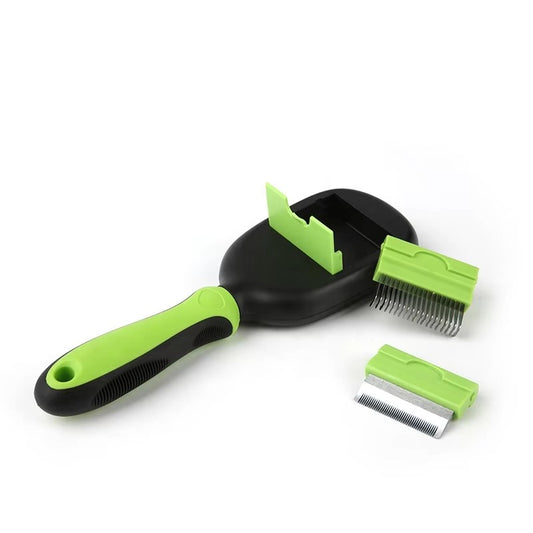 Green 5-in-1 Pet Grooming Kit - Detachable Multifunction Tool with Dematting & Deshedding Bristle Brush for Cats & Dogs
