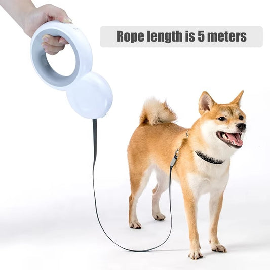 Automatic Portable LED Dog Leash with Poop Bag Dispenser & Flashlight - Retractable