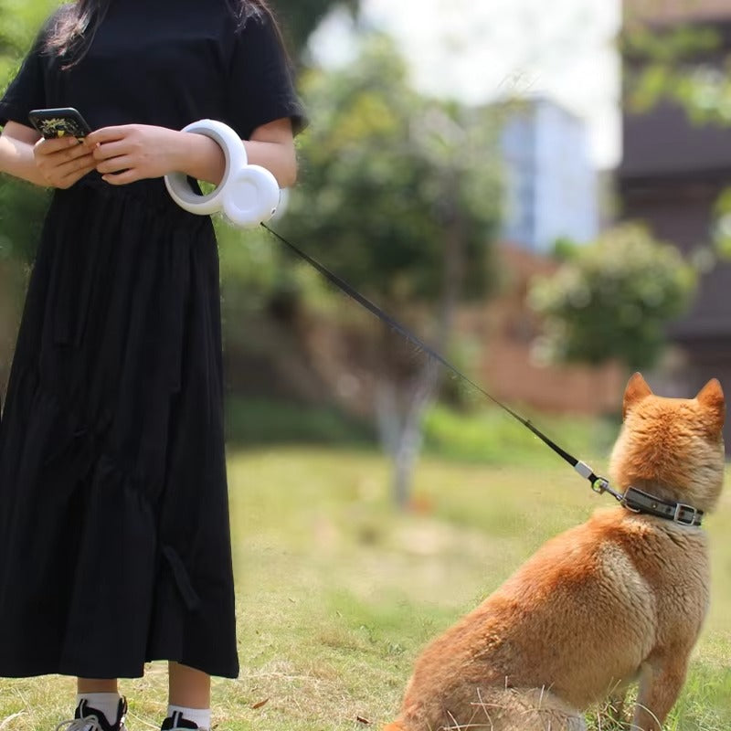 Automatic Portable LED Dog Leash with Poop Bag Dispenser & Flashlight - Retractable