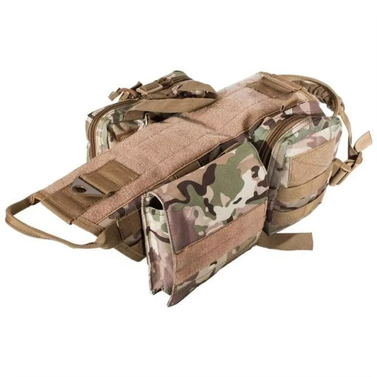 Tactical Dog Vest for Outdoor Patrol - Camouflage Harness Backpack